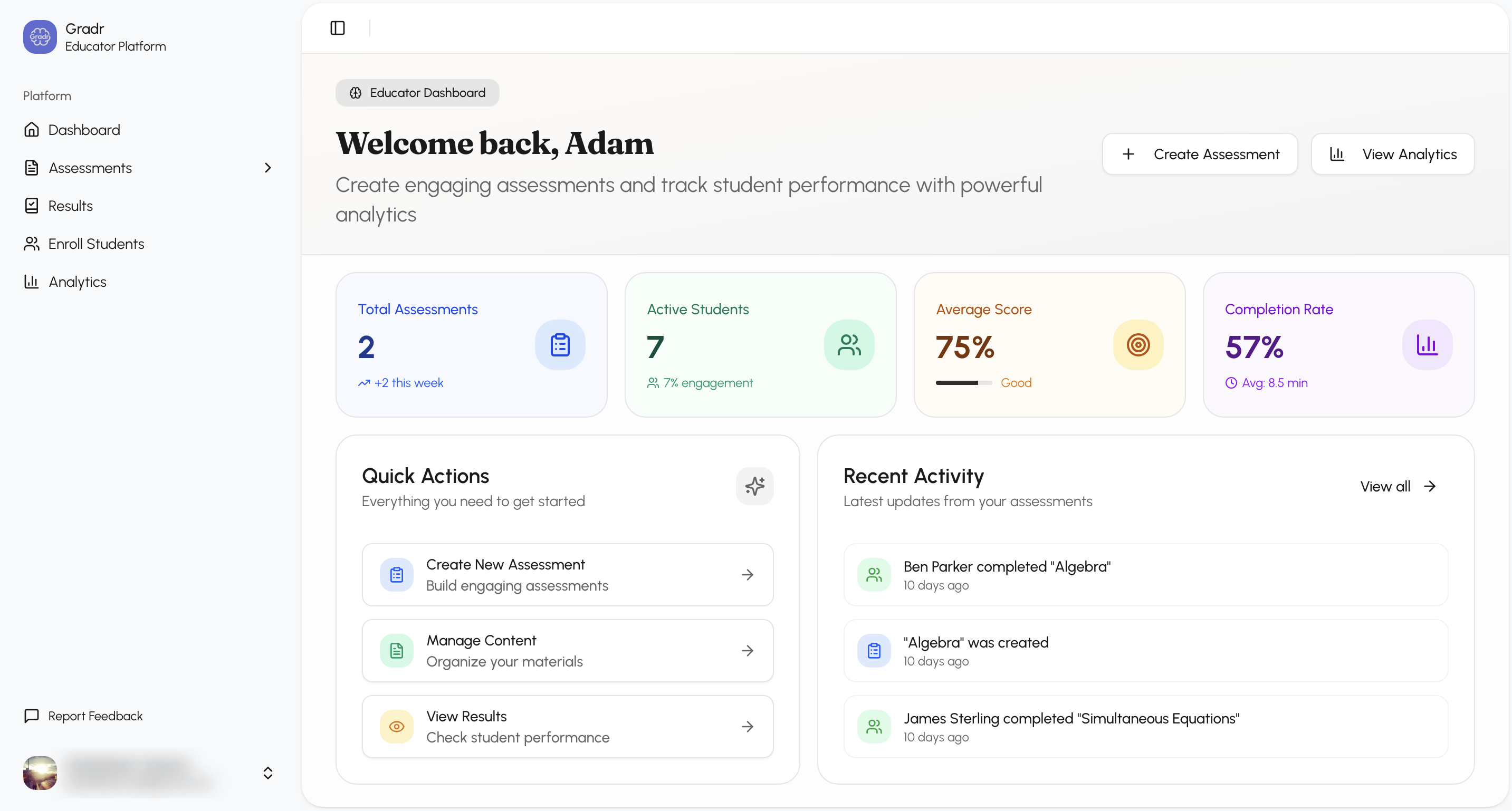 Gradr dashboard preview